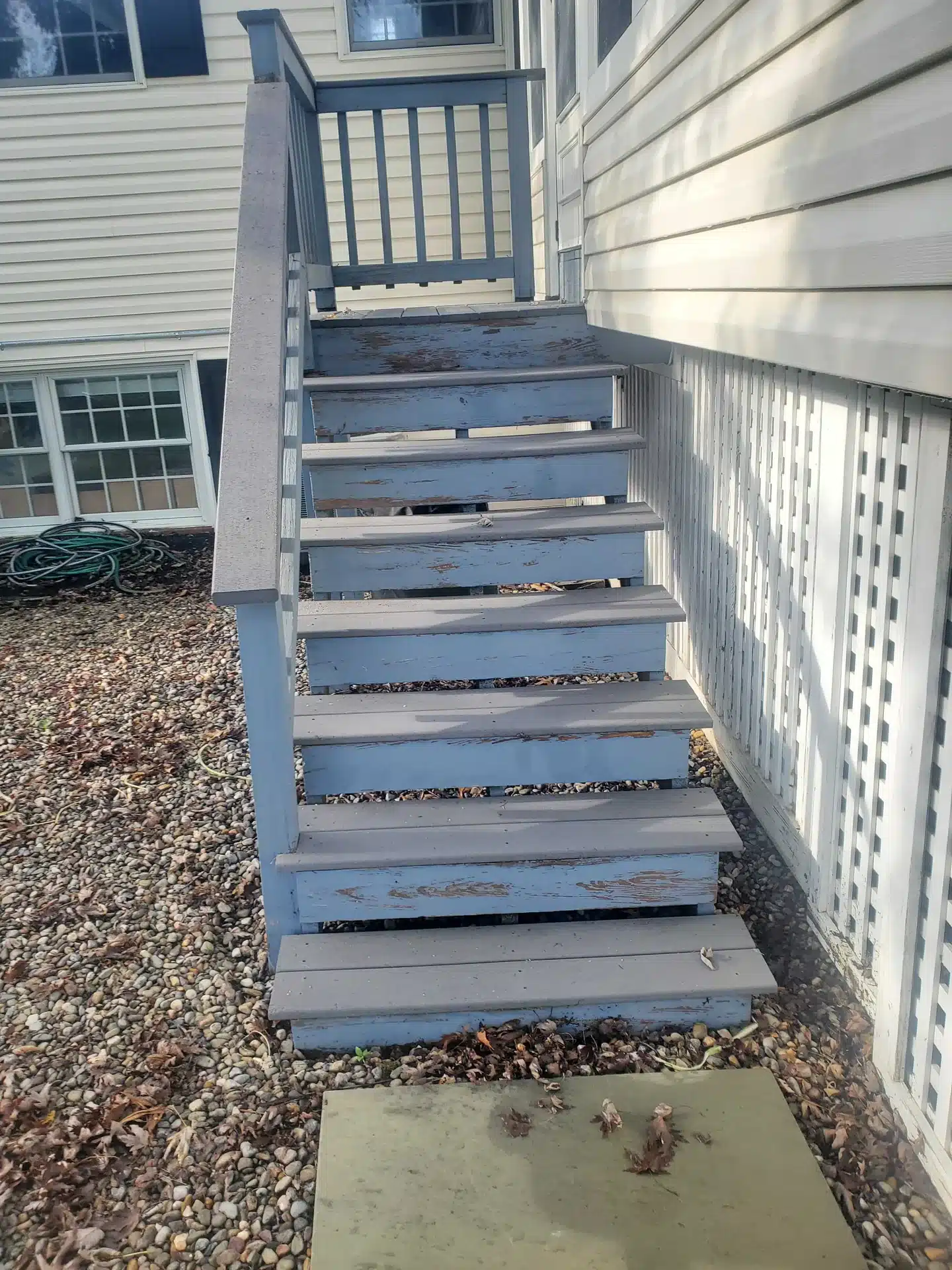 Painted deck stairs after cleaning